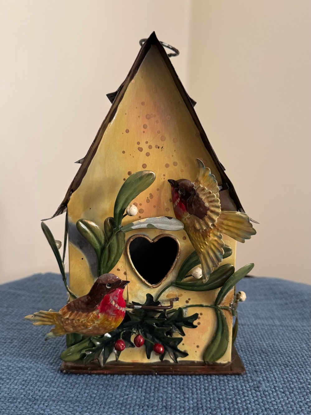 Metal Decorative Birdhouse, 10”H x 5-1/4”W x 4”D